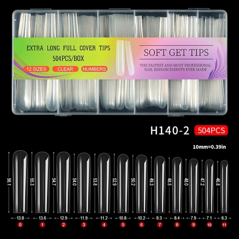 504Pcs/set Transparent Artificial Nail Kit Full Coverage Tips For Gel Extension Manicure Home Salon Application