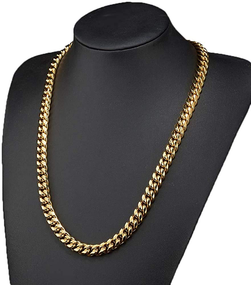 Rockyu Stainless Steel Gold 18k Gold Plated Curb Chain Stylish Hip Hop Popular Accessory Men's Necklace, Style,