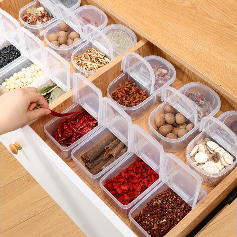 Lebensmittel-Aufbewahrungsbehälter 1/2 Gitter Gemüse-Obst Frischhaltebox mit Deckel für Kühlschrank Küche Gewürz Gewürz Vorratsglas