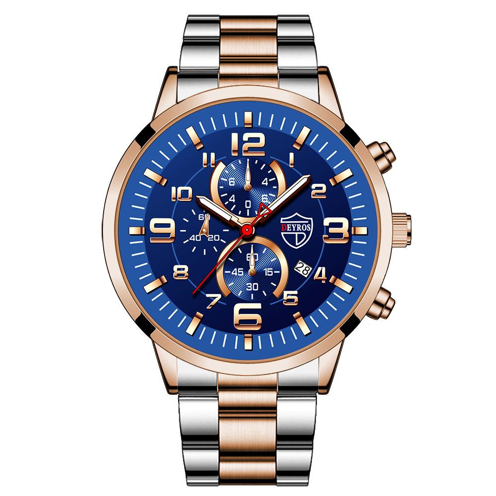 Watch Men'S Quartz Watch Stainless Steel Strap Calendar Luminous