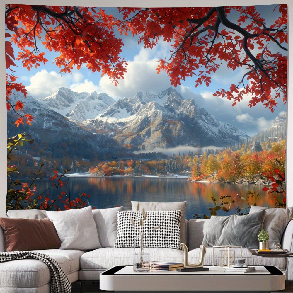 Large Autumn Mountain Landscape Tapestry Nature Home Decor Wall Art Scenic Lake Fall Print 180x280cm