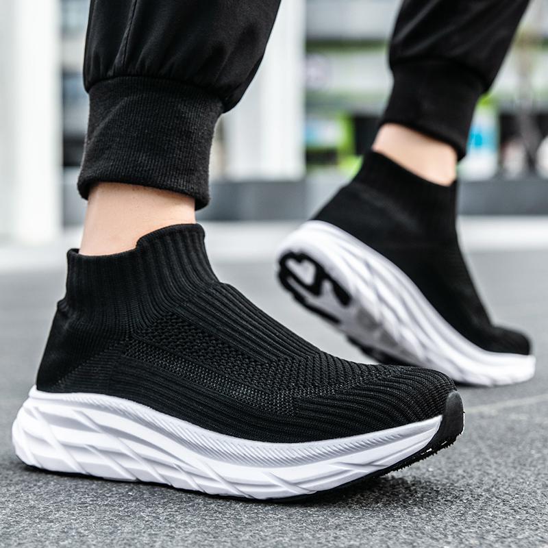 Men‘s Running Shoes Slip-on Socks Shoes Breathable Knit Casual Sneakers Anti-slip Fitness Walking Shoes Male Lightweight Flats
