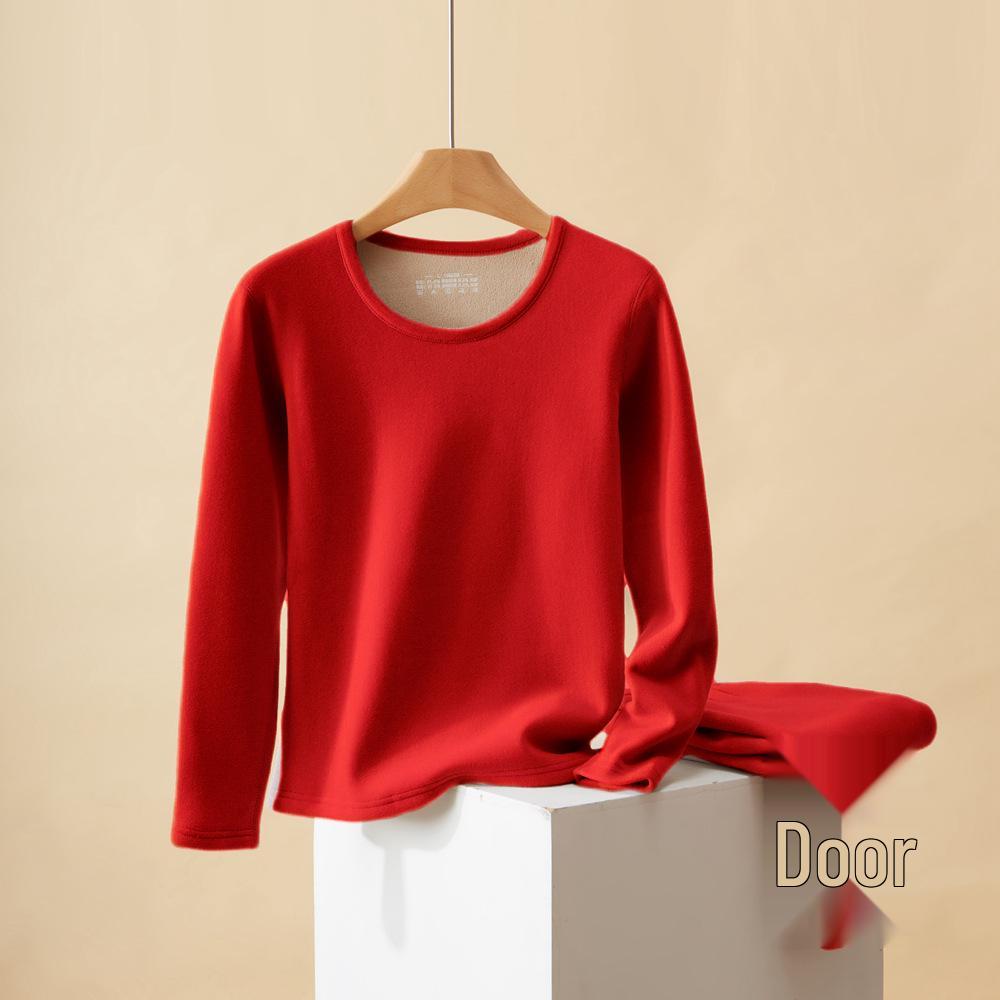 Koala Fleece Women's Extra Thick Alpaca Wool Underwear Set - Fleece-Lined, Round Neck Warmwear for Middle-Aged and Elderly.