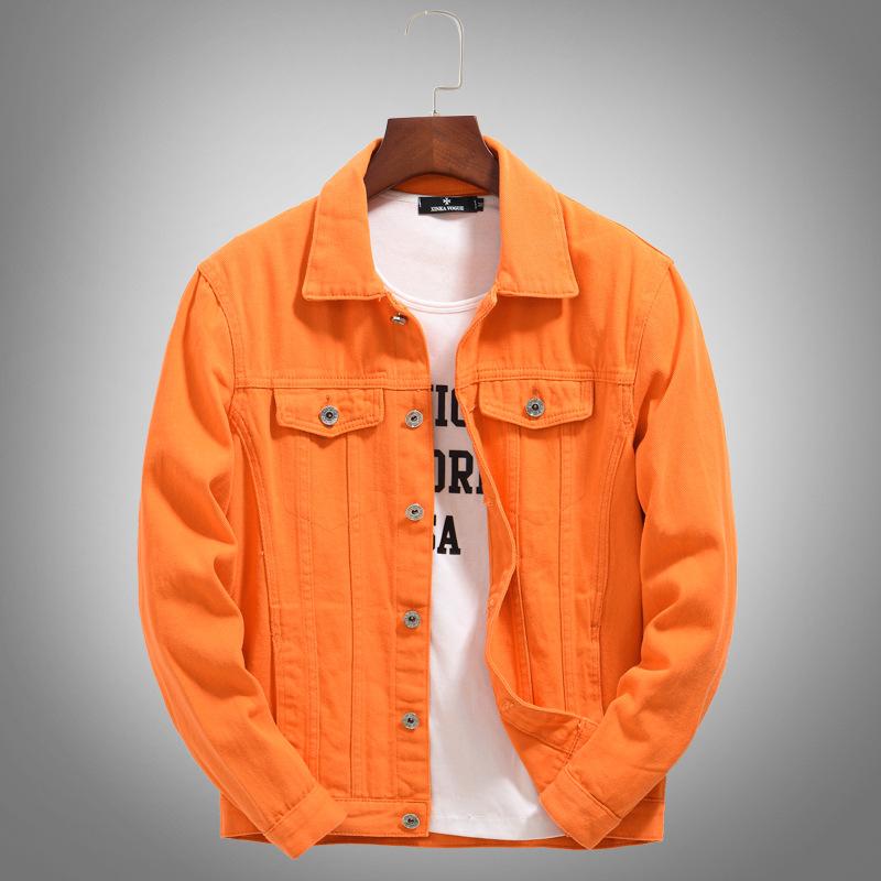Frühling und Herbst Herren große Größe lose lässige einfarbige Jeansjacke XL orange