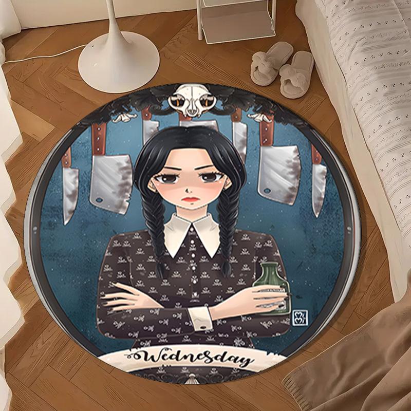 Wednes-day Gothic Round Rug for Livingroom,Bedroom, Palyroom, Chair Rug, Area Rug, Circle Carpet, Large Size Fan Christmas Gift
