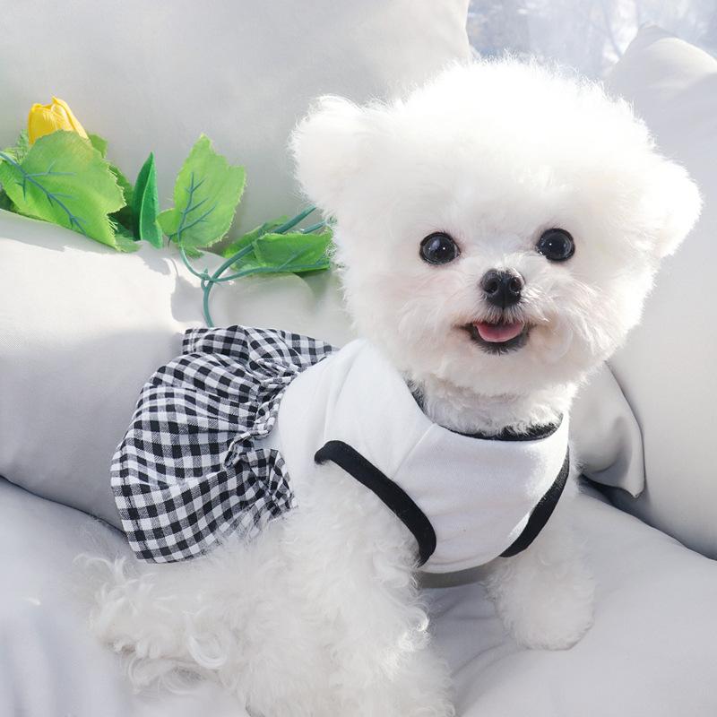 Sommer Hunde Kleid Einfach Kariert Luxus Röcke Chihuahua Yorkies Dünne Atmungsaktive Kleider Katze Weicher Rock Welpenkleidung Haustierbedarf