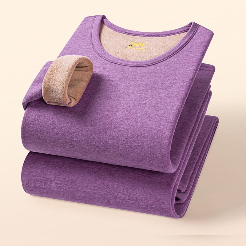 Camel Wool Fleece-Lined Underwear Set: Thick, Warm Base Layer for Women - Ideal for Autumn and Winter.
