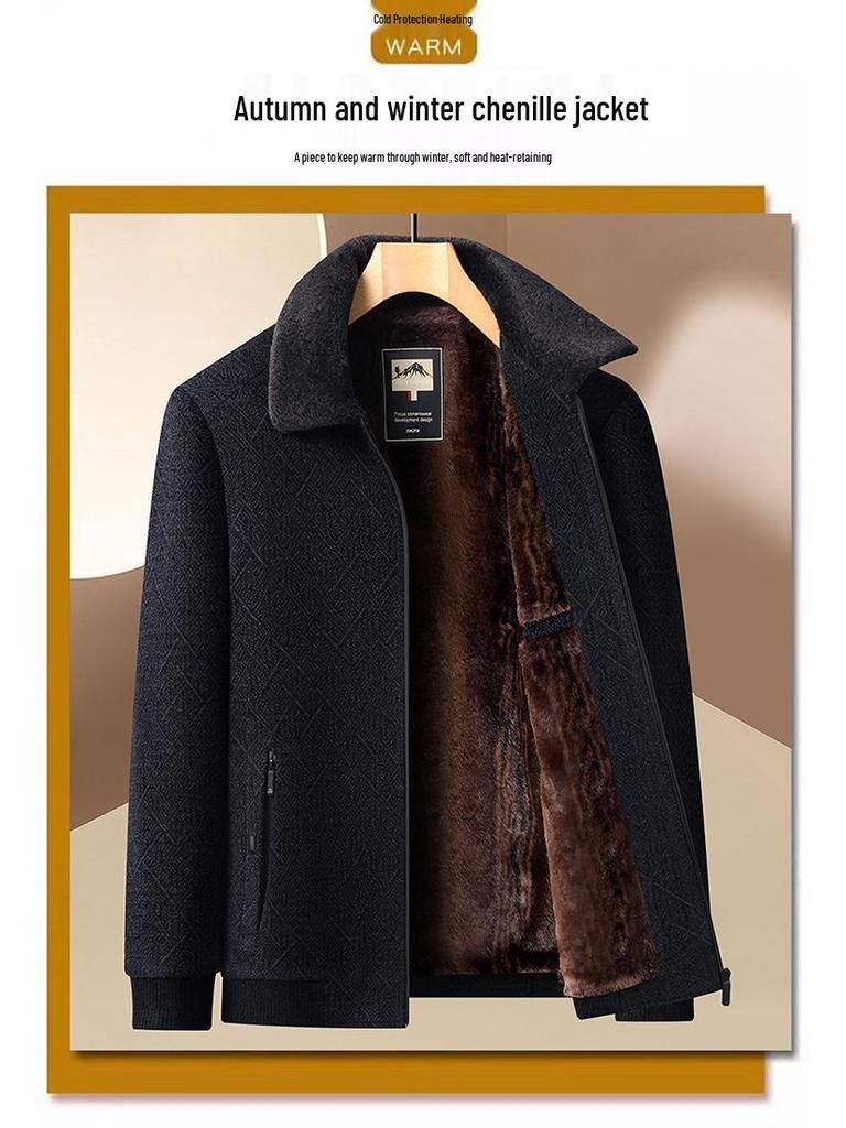 Men's Winter Fleece-Lined Corduroy Jacket with Shearling Collar - Warm Casual Coat for Middle-Aged and Older Men