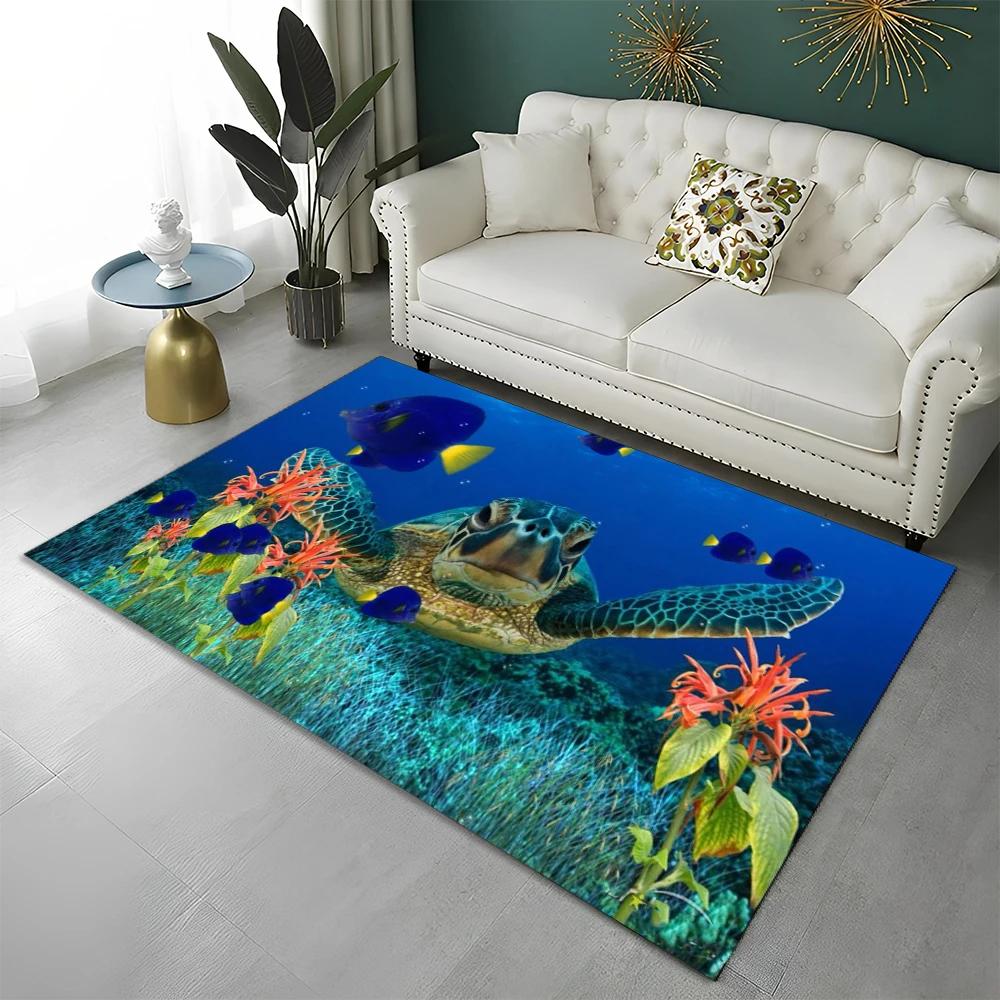 3D Underwater World Seabed Fish Carpet Rug for Home Living Room Bedroom Sofa Doormat Decor,kids Play Area Rug Non-slip Floor Mat