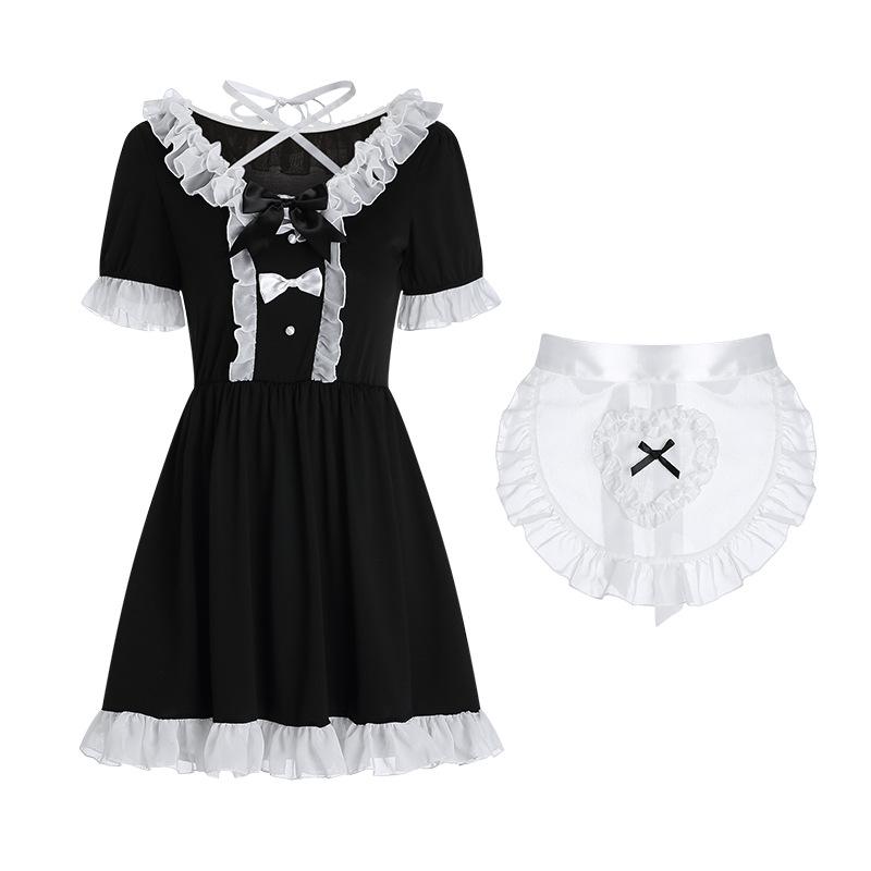 Women's Japanese Style Maid Lace Up Apron Role Play Costume Lingerie Set