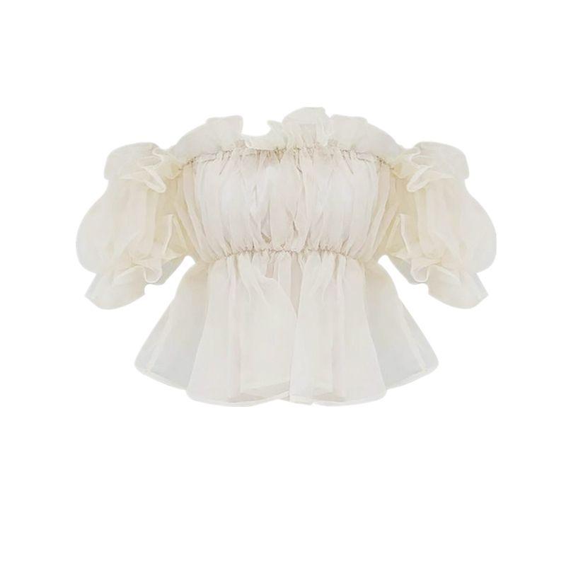 

Amazon Топ с открытыми плечами Короткий Оверсайз Женская одежда Apricot L