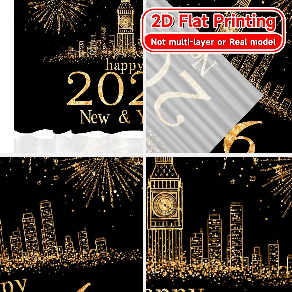 Set Of 2 Flat Printing Newyearcelebration Popular Curtains Prints Decorations Curtain With Semi Sheer Polyester