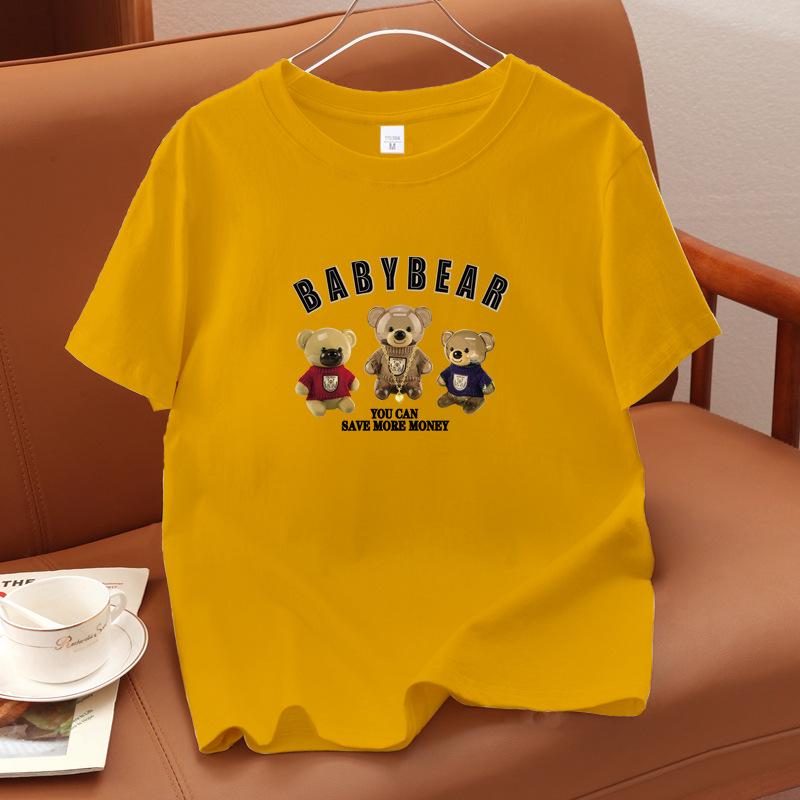 Unisex American Style Bear Print Cotton Casual T-shirt