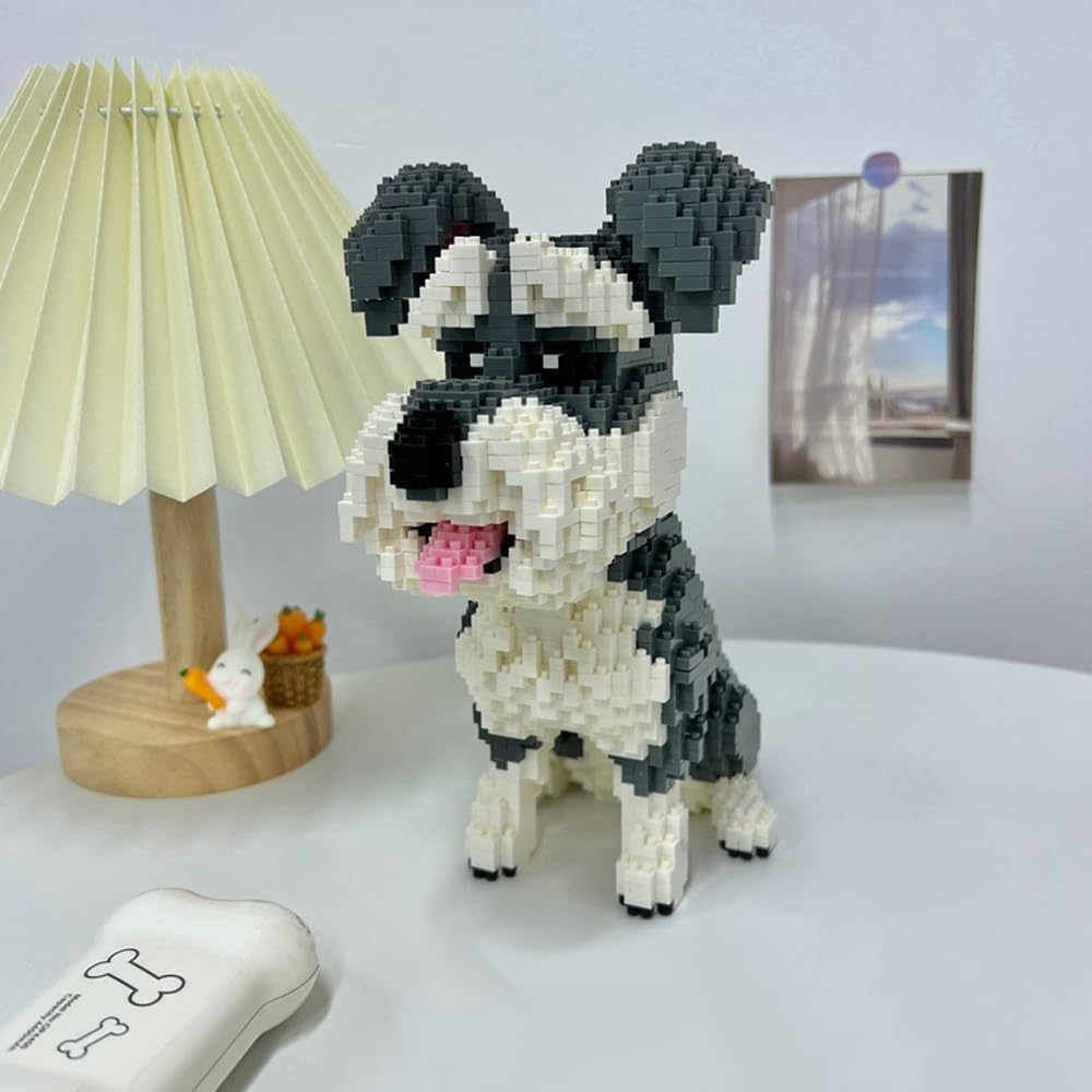 SeaRain Building Blocks - Dog, Animal Mini Blocks, Kids DIY Gift, Assembly, Present (Schnauzer)