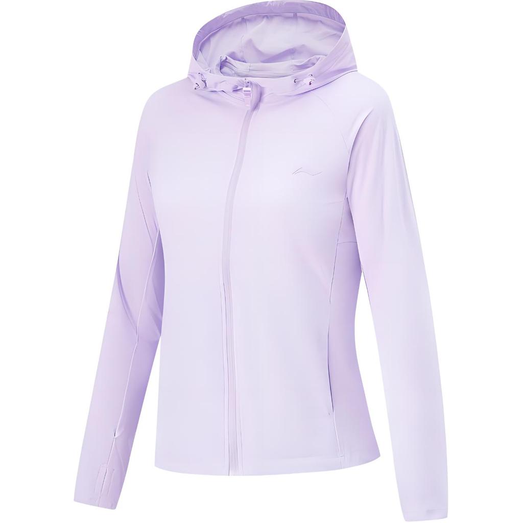 Li Ning Sports Casual Simple Solid Color Hooded Zip-Up Sweatshirt Women Sweatshirt Purple AWDU668-4