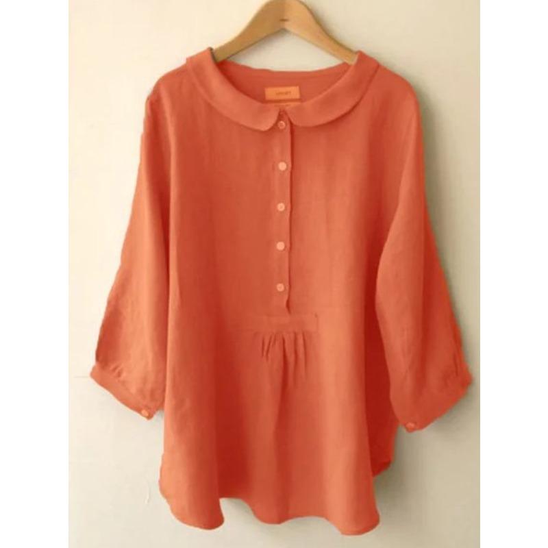 

Ladies Cotton and Linen Japanese Doll Collar Pullover Seven-point Sleeve Shirt 2XL помаранчевий
