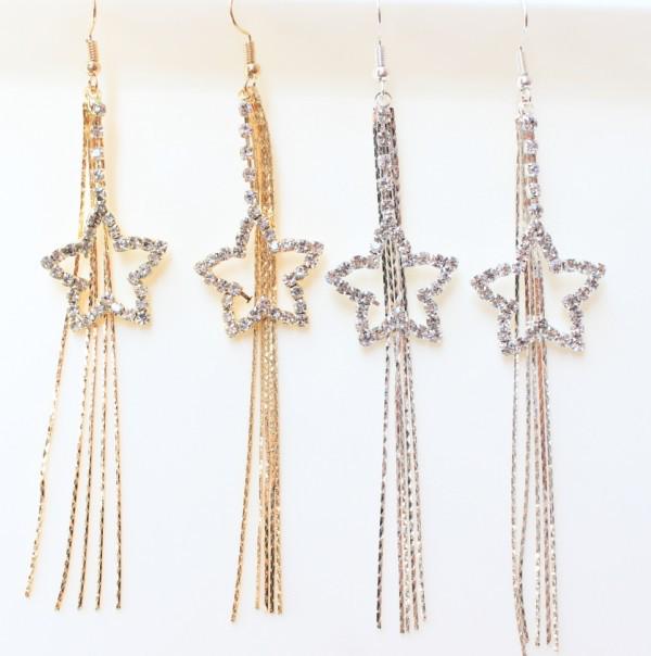 Korean Style Exquisite Rhinestone Star Tassel Stud Earrings for Women