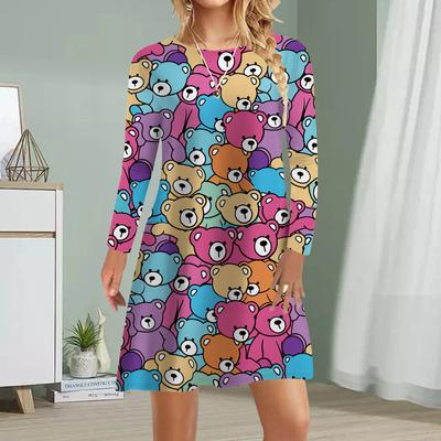 Damen Casual Dress Herbst Panda Print Kleider für Frauen O-Ausschnitt Kurzarm Kleid Plus Size