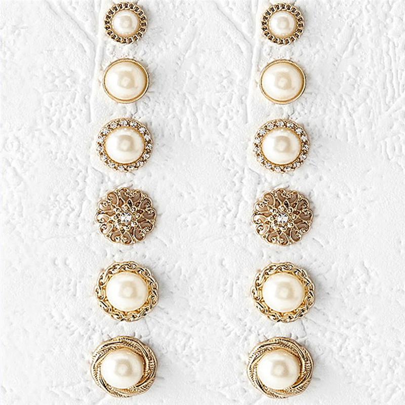 6Pairs/Set Rhinestone Crystal Pearl Earrings Ear Studs Earrings Elegant Jewelry