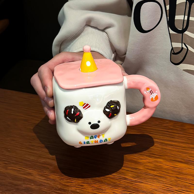 

Birthday Gift Puppy Cup Mug with Lid Ceramic Cup Souvenir Office Water Cup Household Drinking Water Cup 350ML
