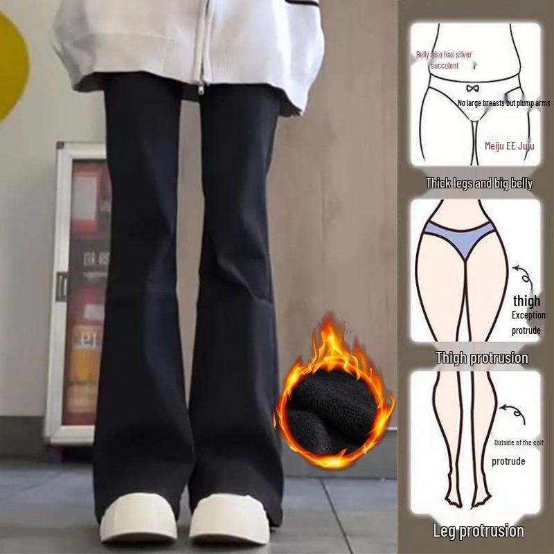 

Women s Black High Waist Retro Fleece-Lined Micro Flare Jeans - Slimming, Versatile, Floor-Length for Autumn/Winter S (Recommended for 80-95 jin)