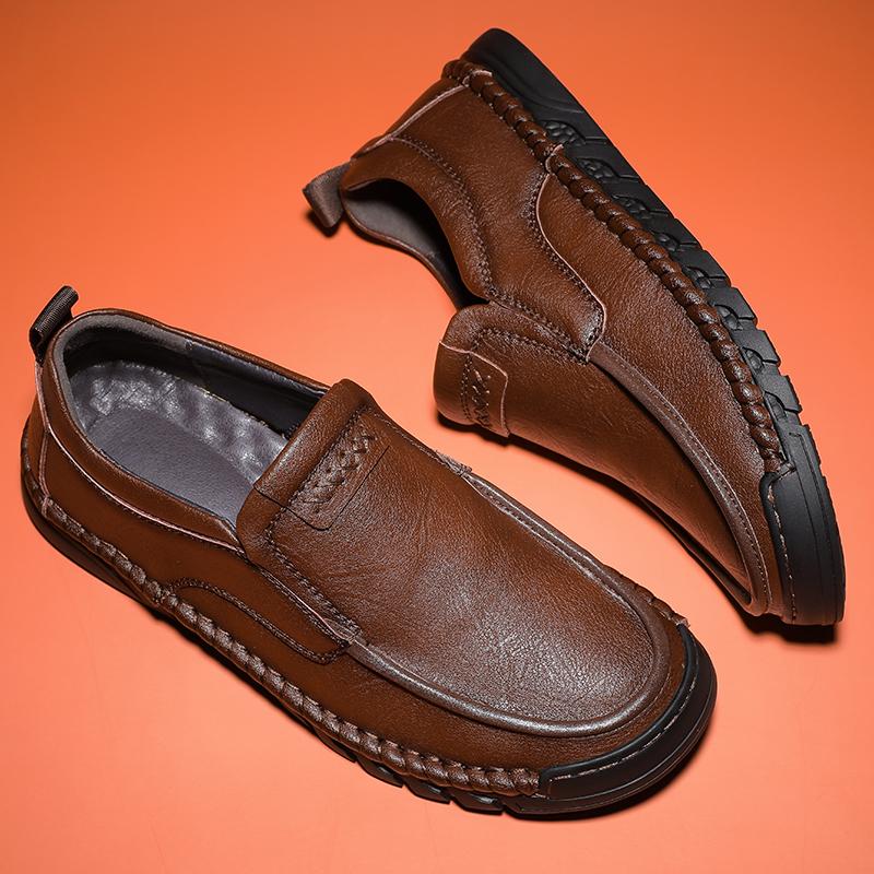 Fashion Genuine Leather Men's Loafers Non-Slip Slip On Walking Flats Breathable Outdoor Casual Shoes Male Work Office Driving Footwear