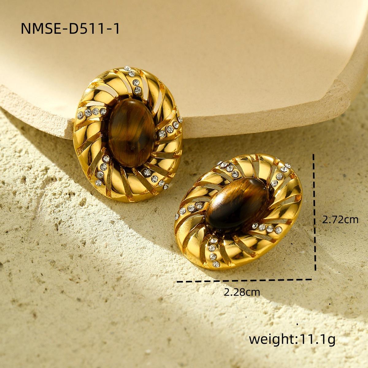 GEMCHIC Women s Oval Tiger Eye Diamond Titanium Steel Earrings Fashion Luxury Hypoallergenic Jewelry Set