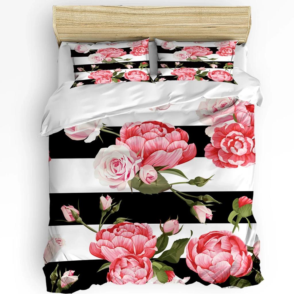 Pink Rose Flower Bouquet White Bedding Set 3pcs Duvet Cover Pillowcase Kids Adult Quilt Cover Double Bed Set Home Textile