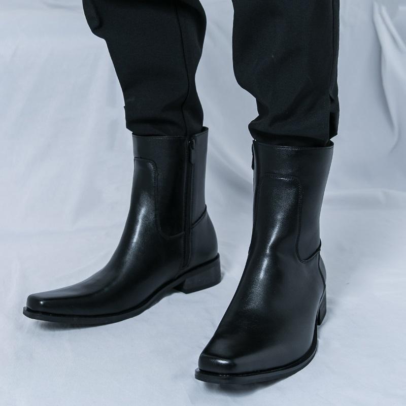 Luxury Designer New Men's Pointed Black Brown Patent Leather Casual Ankle Boot Male Winter High Tops Hoes Zapatos Hombre