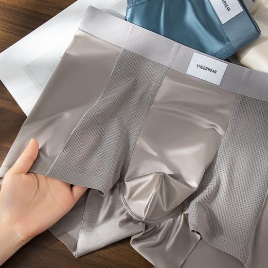 Slip da uomo in seta con design a rete Traspiranti Mutande Monocolore Elastiche per Uso Quotidiano e Biancheria da Notte