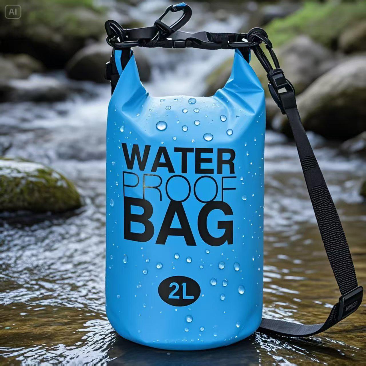 

Large Capacity Waterproof Crossbody Bag for Cycling & Canyoneering 2L No Strap небесно-голубой