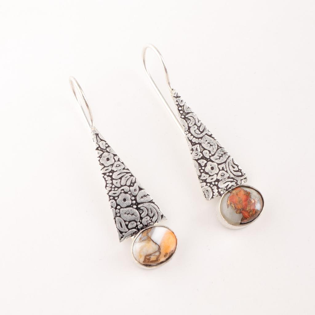 Natürlicher Orange-Kupfer-Türkis Edelstein 925er Massivsilber Schmuck Ohrringe 1,9" EE-165-44