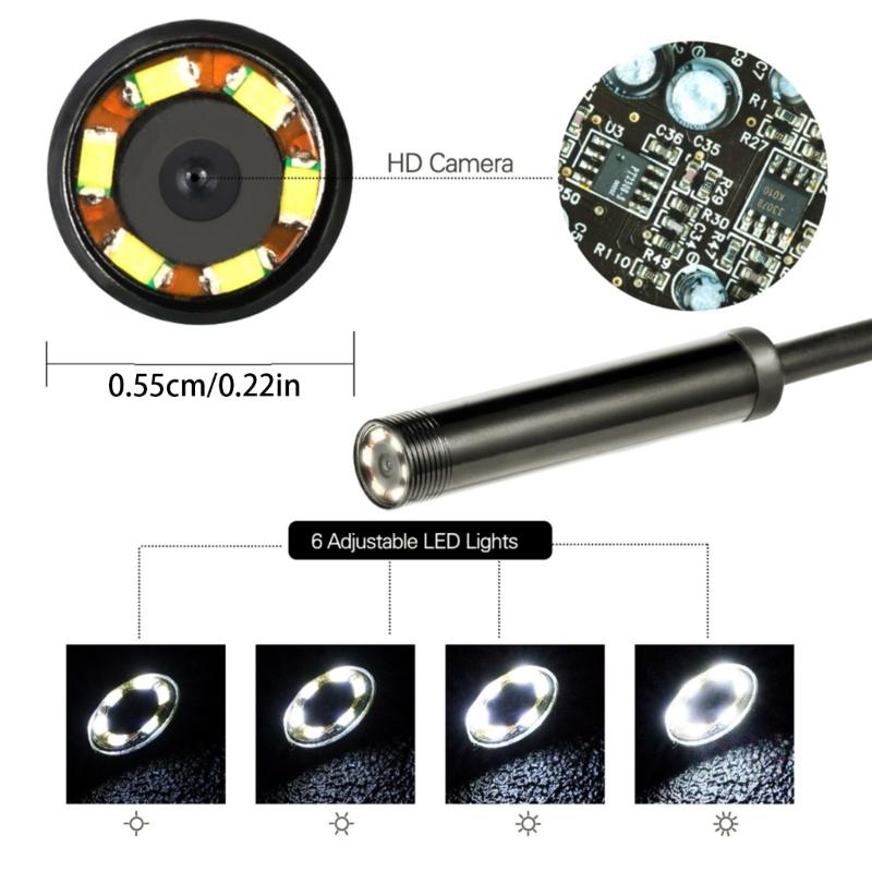 Caméra Endoscope à Objectif avec 6 Lumières LED Réglables USB Boroscope Caméra Serpent Étanche Scope Industriel Inspection