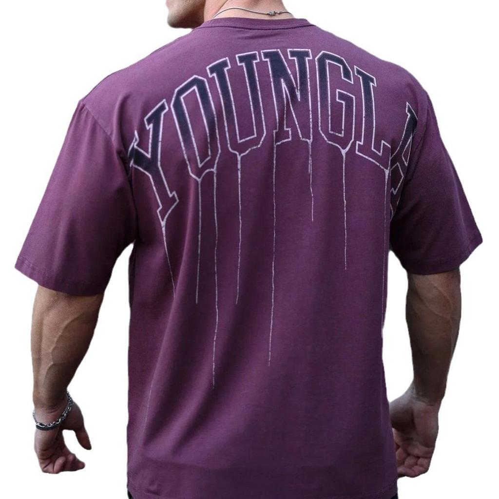 YOUNGLA Pánske nadrozmerné bavlnené posilňovacie tričko - Okrúhly výstrih, Krátky rukáv, 240 látka