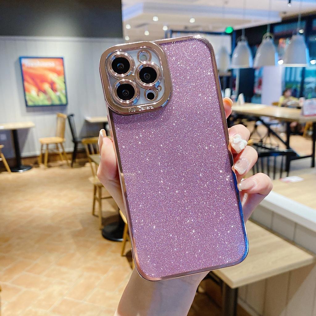 For IPhone 16 Eye Plating Sparkling Powder Phone Case for Apple 15 Promax Straight Edge Transparent All Inclusive Protective Cover