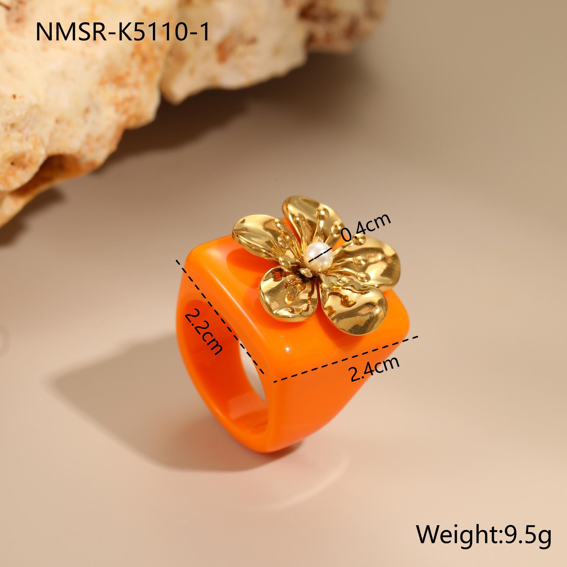 GEMCHIC Women s Colorful Resin Flower Pearl Ring Stainless Steel Adjustable Fashion Statement Jewelry No. 7
