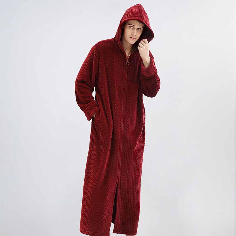 OEING Thickened Couple's Hooded Zip Bathrobe