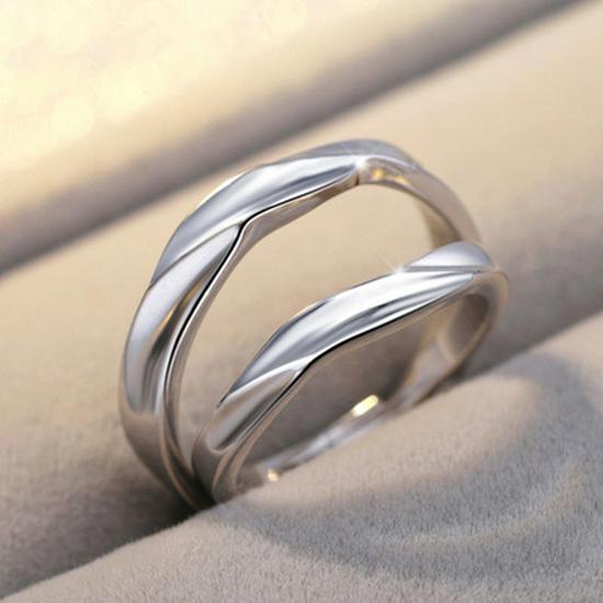 European & American Silver-Plated Zircon Wedding Rings - Korean Style Open Couple Rings for Women
