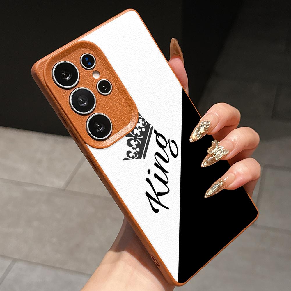 Samsung A07 A06 A16 A26 Xiaomi Redmi 13C 14C for iPhone 17 16 Pro Max Infinix Realme Phone Cases Soft brown Leather pattern TPU Case NY53 Couple King