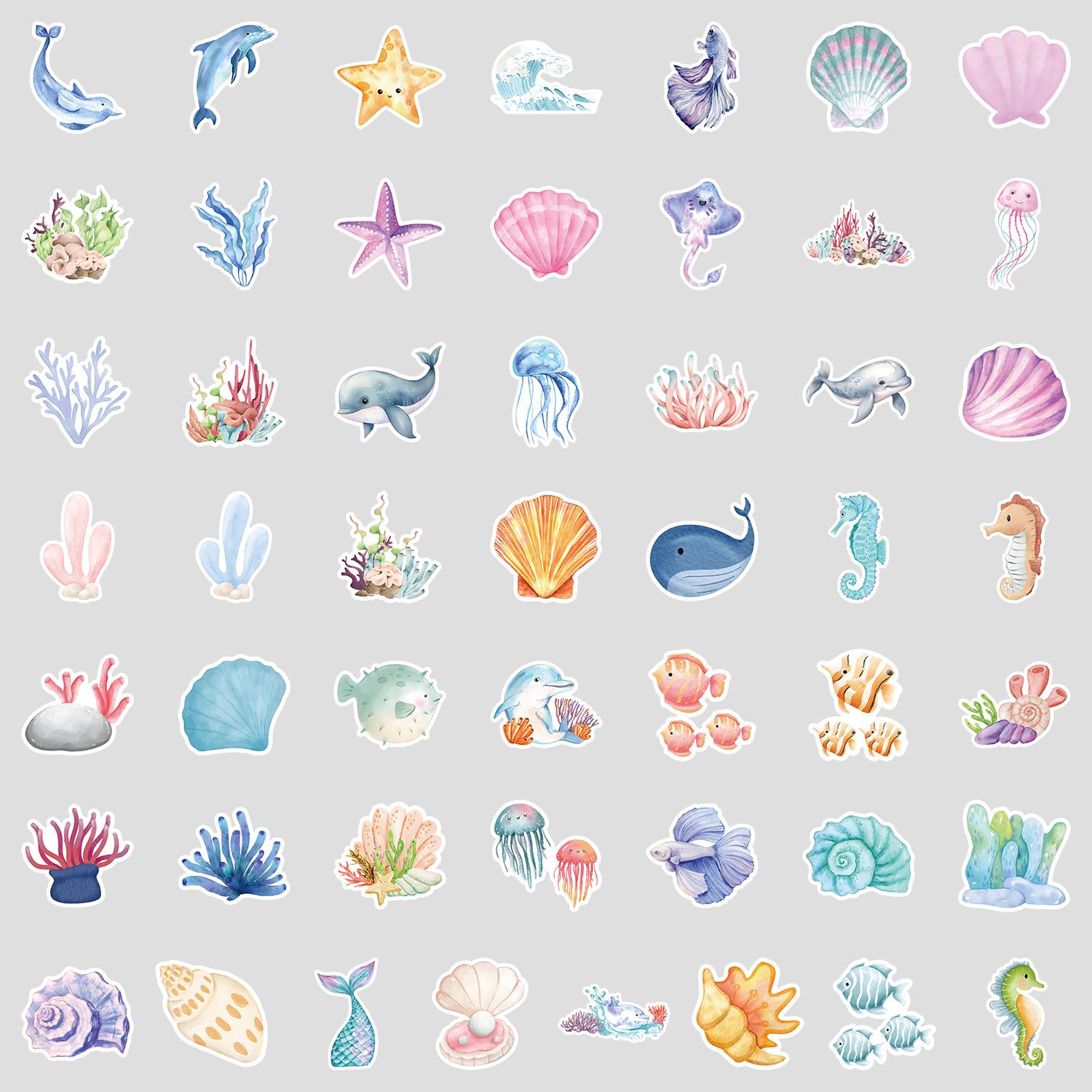 

50 Cartoon Underwater World Graffiti Stickers Computer Suitcase Waterproof Decorative Stickers Ocean Stickers