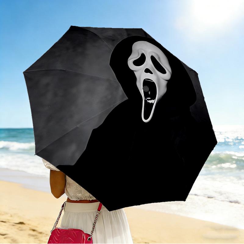 Scream Mask 8 Ribs 3Fold Black Glue Uv Protection Umbrella Sun Protection Rainproof Compact Folding Umbrella For Travel Daily Use C923681