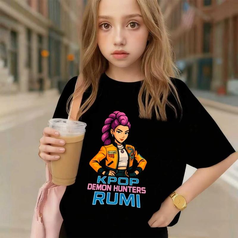 K-Pop Demon Hunters Mira Children's Cotton Comfortable T-shirt Suitable for K-Pop Fans Anime Pattern T-shirt