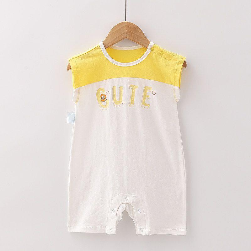[Good] Mall Brand Discount New Style Baby and Toddler Comfortable Pure Cotton Breathable Patchwork Short-Sleeve Romper 1X020 Light yellow 59