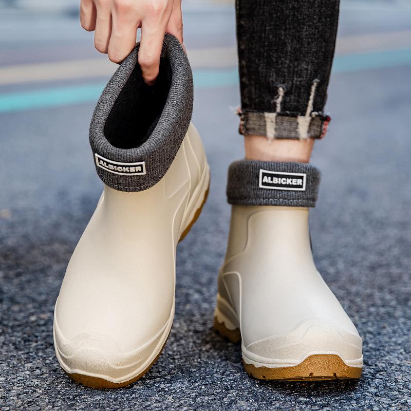 Wiosna i Jesień Nowe Krótkie Kalosze Męskie Modne Kolorowe Outdoorowe Wodoodporne Niskie Kalosze Męskie Ciepłe Gumowe Buty Męskie