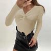 Women's Autumn And Winter Long-sleeved V-neck Knitted Sweater Slim Solid Color Pullover Knitted Sweater