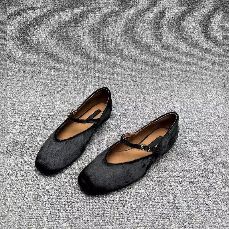 Fashion Mary Jane Shoes Female High Quality Leather Buckle Ballet Shoes for Women Square Toe Flat Cowhide Ladies Single Shoes 2025