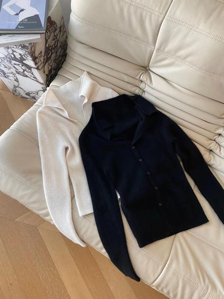 Women's Slim-Fit V-Neck Wool Knit Top: 2024 Autumn/Winter Design, Long-Sleeved and Stylish Base Layer