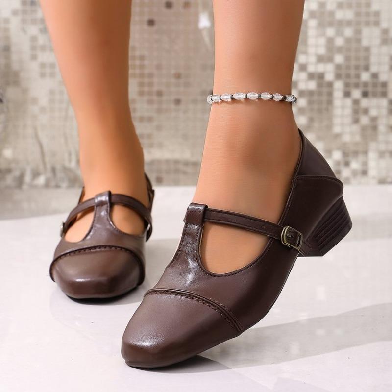 Dámské boty na ploché podrážce z vyřezávané hovězí kůže v britském stylu s T-páskem, nazouvací, gradientní barva, retro elegantní, dámské štíhlé, na denní nošení, žena