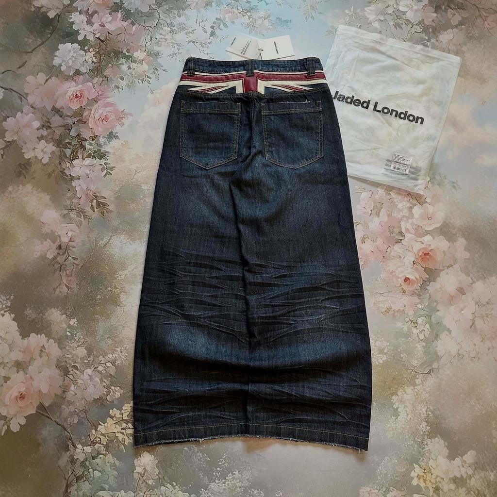 Unisex Y2K Retro Patchwork Široké Džíny - Evropský & Americký Styl, Délka k Zemi