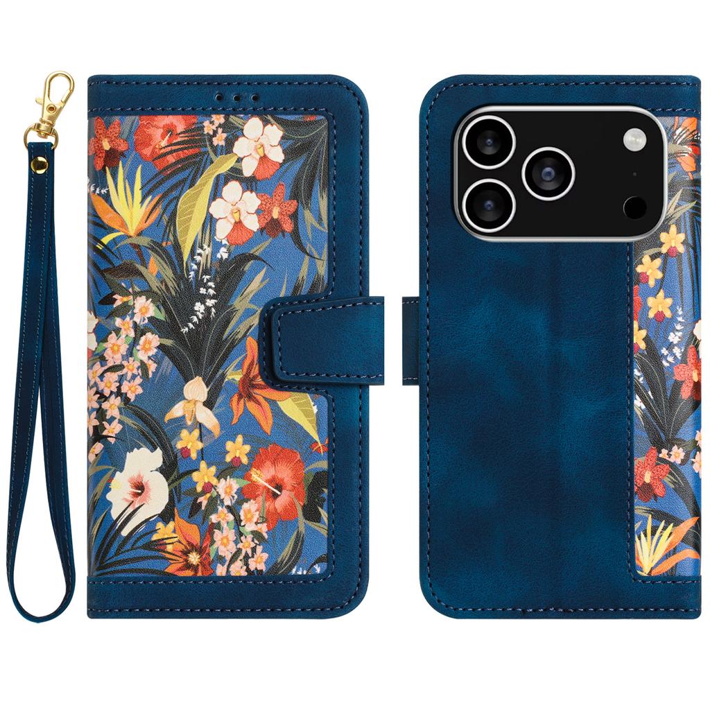 For iPhone 17 Pro Case PU Leather Floral Phone Cover with Card Slots